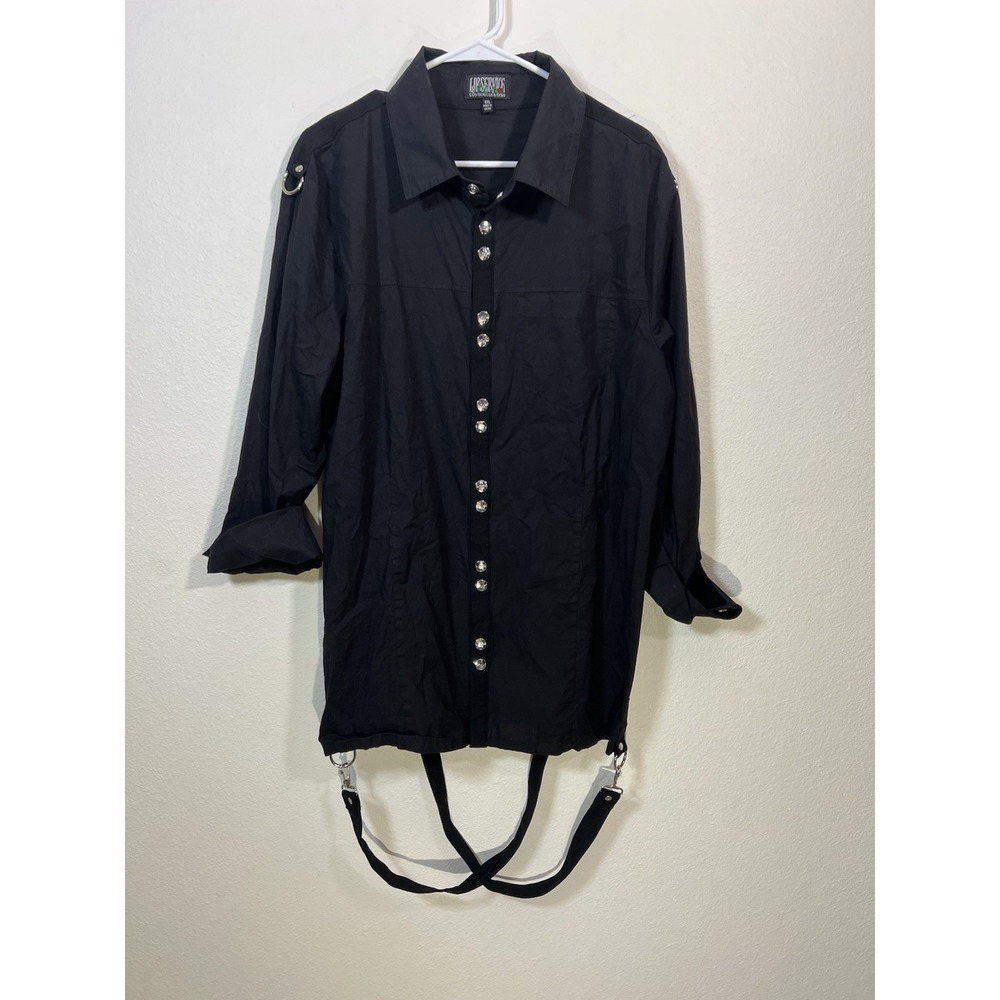 Vintage Lip Service Men's Shirt Straps Harness Skull Snap XXL Goth Punk Metal